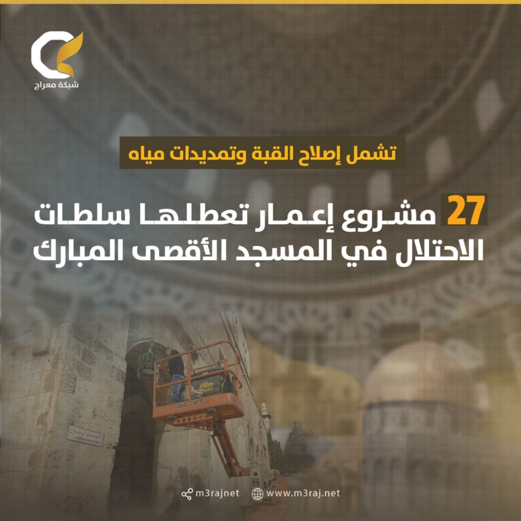 الاحتلال يعطل 27 مشروع إعمار في المسجد الأقصى