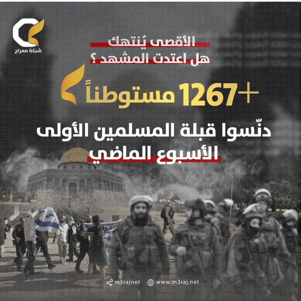 أكثر من 1267 مستوطناً اقتحموا الأقصى المبارك خلال الأسبوع الماضي