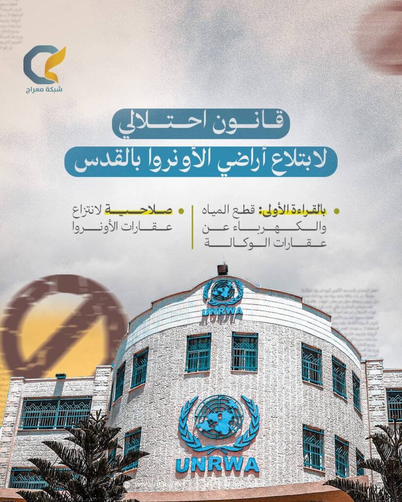 الاحتلال يصادق على قانون يتيح مصادرة أراضي وعقارات الأونروا في القدس