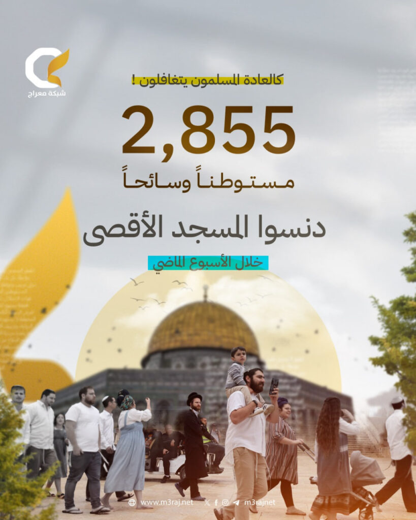 2,855 مستوطناً وسائحاً اجتاحوا المسجد الأقصى خلال الأسبوع الماضي